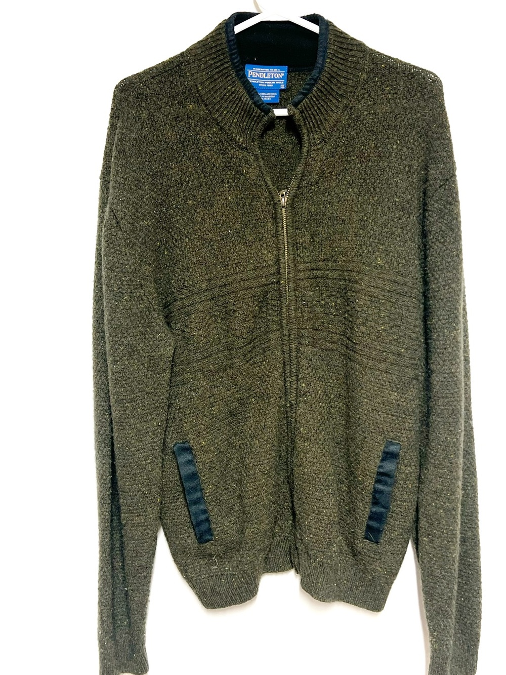 Pendleton Vintage Wool Full-Zip Olive Cardigan Sweater Jacket Sz L